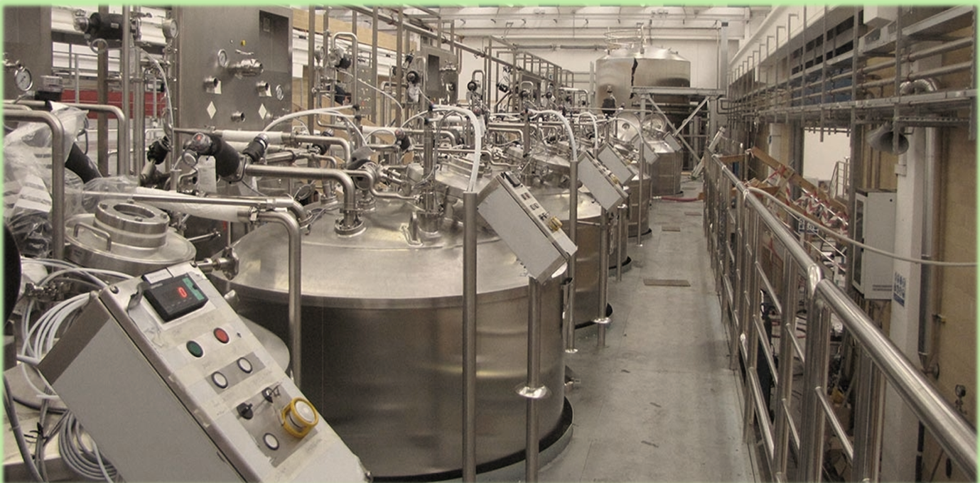 Plasma fractionation processing line — stainless steel bioreactors and piping
